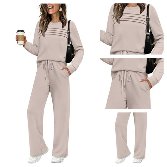 👗 60% OFF! ✨ Women's Crew Neck Top & Drawstring Pants Set – Stylish & Comfortable 🌟