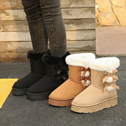 👢 68% OFF NOW! ✨ Women's Plush Bowtie Platform Snow Boots - Thermal Insulated & Waterproof Winter Boots with Anti-Slip Sole for Snowy Days ❄️🎀