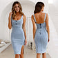 🌞 50% OFF NOW!  👗Women's U-Neck Denim Bodycon Cami Dress – Adjustable Straps, Thigh-High Slit & Stretch Fit 👖