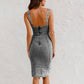 🌞 50% OFF NOW!  👗Women's U-Neck Denim Bodycon Cami Dress – Adjustable Straps, Thigh-High Slit & Stretch Fit 👖