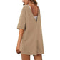 🌞 50% OFF NOW! 👕 Oversized T-Shirt V-Shaped Back Romper – Reversible Design, Soft Viscose & Front Pockets 🦋