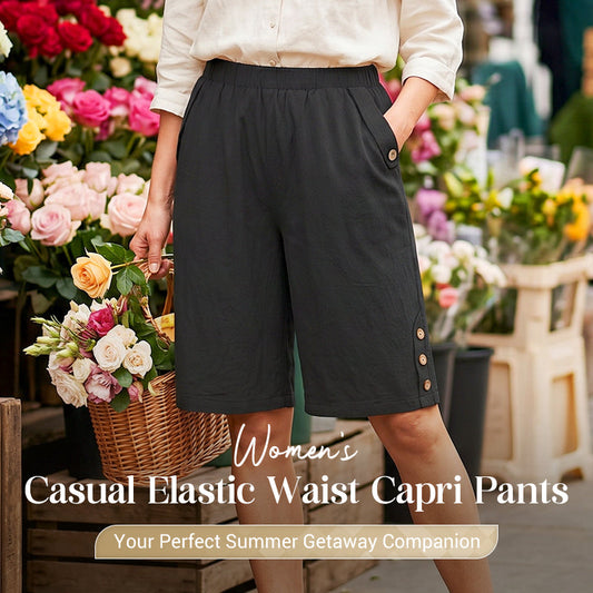 👖 50% OFF NOW! 🌸 Women's Elastic Waist Capri Pants – Comfort Fit, Casual & Easy Pull-On – Everyday Summer Staple ☀️