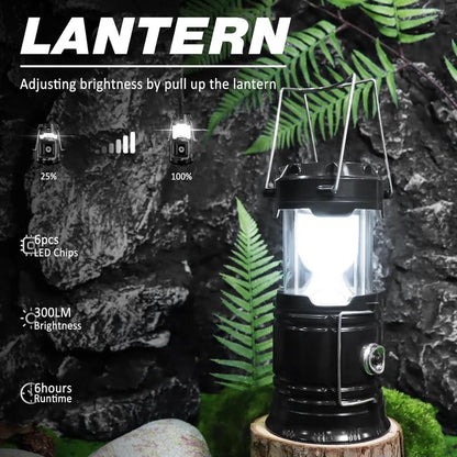 ⭐DON'T MISS 50% OFF!📢 ⛺️Solar Camping Lantern- Rechargeable LED Lights, Magnetic Base & Foldable Hanging Hook- Collapsible Lamp Battery Powered ✨