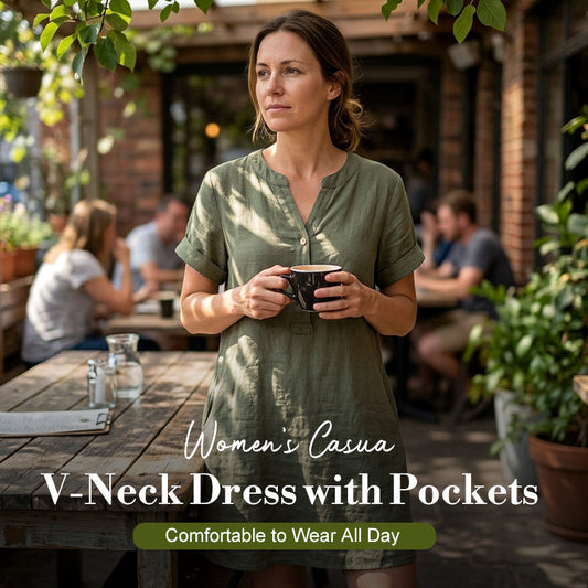 🏖️ Summer Hot Sale — 50% OFF! 👗 V-Neck Tunic Dress – Breezy Pocketed Ease + Free Boho Gift 🏝️