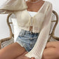 🌸 50% OFF NOW! 👚 Women's Hollow Out Tie Front Crop Cardigan – Flounce Sleeves, V Neck & Seasonal Versatility ✨