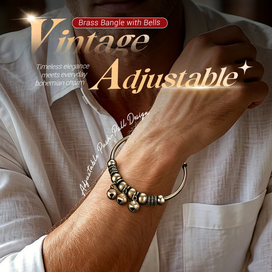 ✨ 50% OFF NOW! 🔔 Push-Pull Adjustable Bell Bangle – Vintage Brass & Comfort Fit – Charming Jingle & Artisanal Beads – Lightweight Daily Accessory 💫