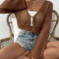 🌸 50% OFF NOW! 👚 Women's Hollow Out Tie Front Crop Cardigan – Flounce Sleeves, V Neck & Seasonal Versatility ✨