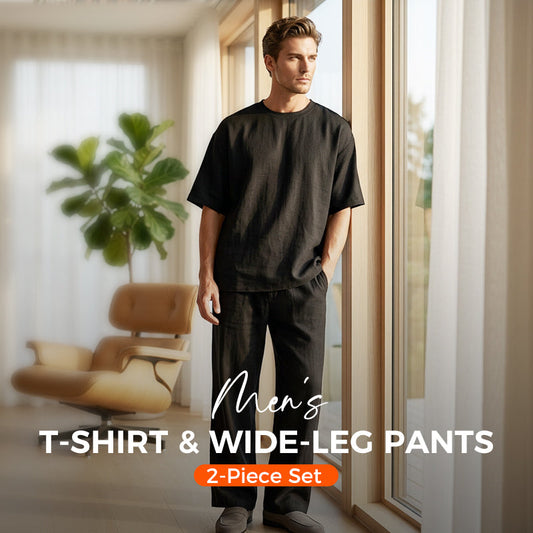 👕 50% OFF NOW! 👖 Men's Casual Loose T-shirt & Wide Pants 2-Piece Set – Streetwear Matching Outfit – Daily Lounge & Comfortable Fit 🌟