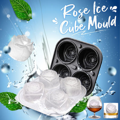 🌹 50% OFF NOW! 🧊 Large Rose Ice Cube Mould – Food Grade Silicone, 4-Cavity & Sealed Lid – Make Every Drink Art 🍸