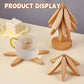 🌲 50% Off Now ✨ Gravity-Activated Wooden Tree Trivet Set — 4 Foldable Trivets & Stand 🎁