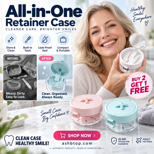 🦷 LIMITED-TIME 50% OFF 🧳 All-in-One Retainer Storage Case — Soaking Compartment, Built-in Mirror & Cleaning Tools