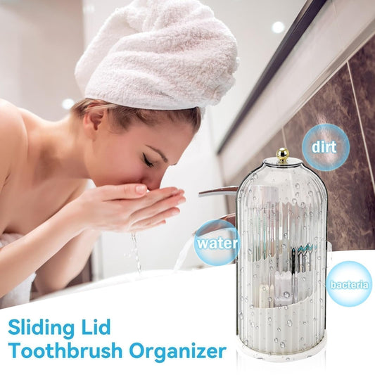 ⏳ Time-Limited Special ⏰🪥 Sliding Lid Toothbrush Organiser – 360° Spin, Dustproof & Space-Smart ✨