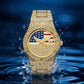 ⌚ 50% OFF NOW! 🦅 Gold Plated Hip Hop Style Patriotic Watch – Iced Out, Eagle Dial & Quartz Movement 🇺🇸