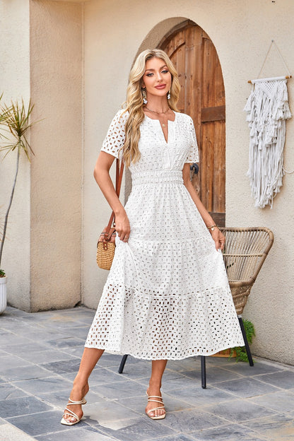 🍃 50% OFF NOW!✨ Women’s Elegant V-Neck Eyelet Flowy Dress – Romantic & Breathable – Summer Essential 🌸