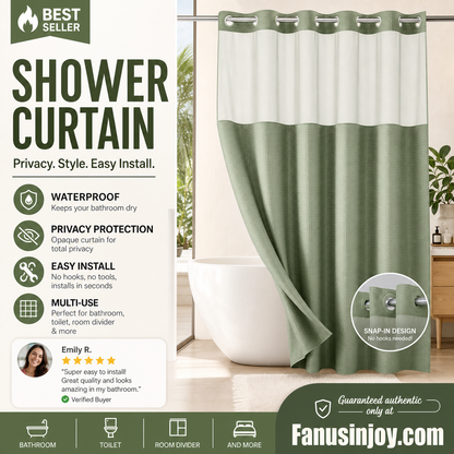 🛁✨50% OFF! 🚿🪟 Finally, a shower curtain that actually keeps water IN — no hooks, no leaks, waffle texture, bright & private. Over 12,658 bathrooms upgraded! ✨