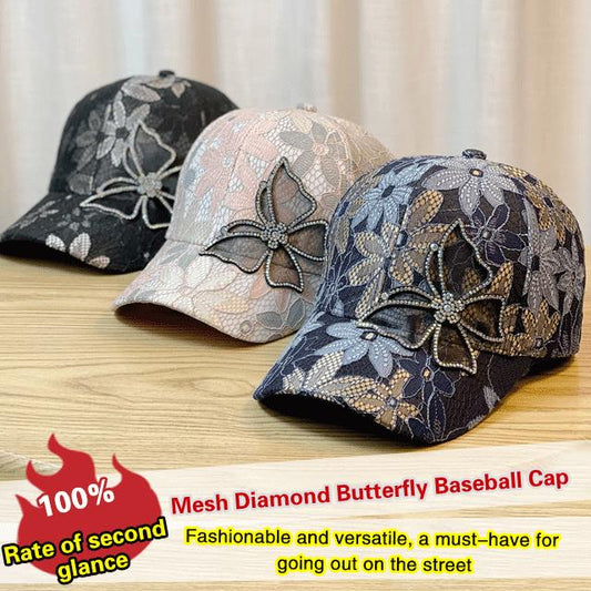 🧢 50% OFF NOW! 🤩 Mesh Baseball Caps with Diamond & Butterfly Design – Breathable, Stylish & Adjustable ✨