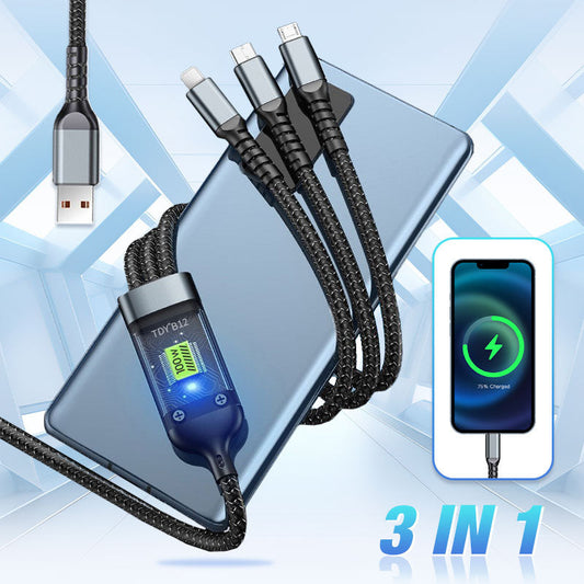 🔌 BUY 1 GET 1 FREE! ✨ Transparent Luminous 3-in-1 Fast Charging Cable - USB-C/Micro-USB/Lightning with LED Power Indicator & Nylon Braiding 📱💫