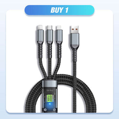 🔌 BUY 1 GET 1 FREE! ✨ Transparent Luminous 3-in-1 Fast Charging Cable - USB-C/Micro-USB/Lightning with LED Power Indicator & Nylon Braiding 📱💫