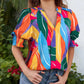 🌺 50% OFF NOW! 👚 Women's Floral V-Neck Puff Sleeve Blouse – Romantic Puff Sleeves, Artistic Floral Print & Versatile Style ✨