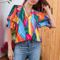 🌺 50% OFF NOW! 👚 Women's Floral V-Neck Puff Sleeve Blouse – Romantic Puff Sleeves, Artistic Floral Print & Versatile Style ✨