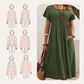 🌸 50% OFF NOW! 👗 Women’s Pleated Short-Sleeve Dress with Pockets – Soft Cotton-Linen Blend ☀️👜
