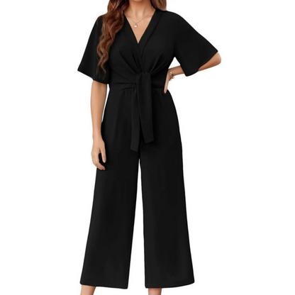 👗 50% OFF NOW!✨ Women's Elegant V-Neck Wide Leg Jumpsuit – Waist Tie & Flattering Fit – All-Day Chic 💃