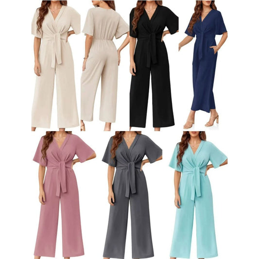 👗 50% OFF NOW!✨ Women's Elegant V-Neck Wide Leg Jumpsuit – Waist Tie & Flattering Fit – All-Day Chic 💃