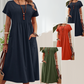 🌸 50% OFF NOW! 👗 Women’s Pleated Short-Sleeve Dress with Pockets – Soft Cotton-Linen Blend ☀️👜
