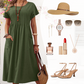 🌸 50% OFF NOW! 👗 Women’s Pleated Short-Sleeve Dress with Pockets – Soft Cotton-Linen Blend ☀️👜