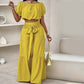 ☀️ 50% OFF NOW! 👗 Off-Shoulder Puff Sleeve Top & Wide-Leg Pants Set – Elegant Summer 2-Piece! 💃