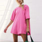 🌞 50% OFF NOW! 👕 Oversized T-Shirt V-Shaped Back Romper – Reversible Design, Soft Viscose & Front Pockets 🦋