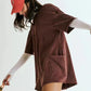 🌞 50% OFF NOW! 👕 Oversized T-Shirt V-Shaped Back Romper – Reversible Design, Soft Viscose & Front Pockets 🦋