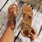 👡 50% OFF NOW! 🌸 Women's Round Toe Flat Breathable Sandals – Floral Metal Accents, Adjustable Strap & Cushioned Footbed ✨
