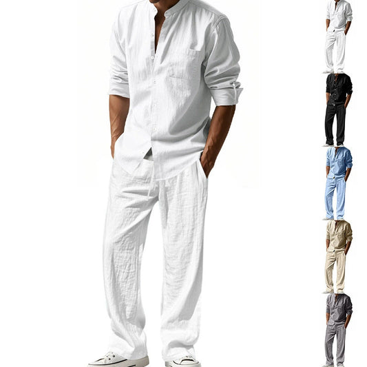 👔 50% OFF NOW! 🌿 Men's Casual Breathable Shirt and Pants Set – Linen Blend & Relaxed Fit – Functional Design & Solid Colors 🚶‍♂️