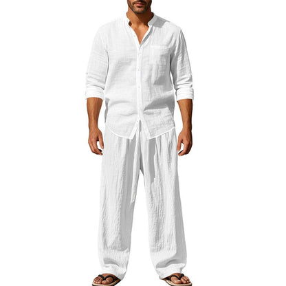 👔 50% OFF NOW! 🌿 Men's Casual Breathable Shirt and Pants Set – Linen Blend & Relaxed Fit – Functional Design & Solid Colors 🚶‍♂️