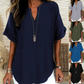 👕 60% OFF NOW! 🌸 Fashion Loose Short Sleeve Top – Notched V-Neck, Asymmetrical Hem & Lightweight Fabric (5 Colors, S–2XL) ✨