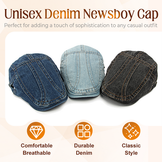 🧢 50% OFF NOW! 🕰️ Unisex Denim Newsboy Cap – Vintage Style, Adjustable & Breathable – Perfect for Casual Outfits ✨