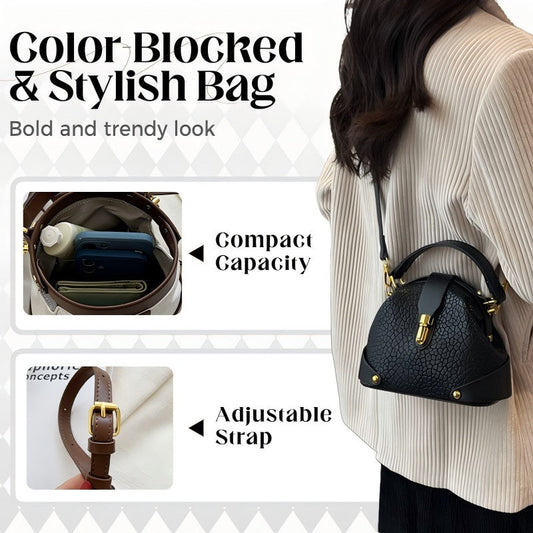 👜 50% OFF NOW! 🎨 Color-Blocked Bag – Stylish, Metal Hardware & Multi-Way – Hand-Carry or Crossbody ✨