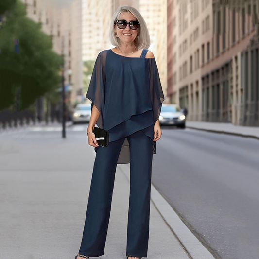 👚 50% OFF NOW! 💃 Women's Irregular Chiffon 2-Piece Set – Flowy Top & Wide-Leg Pants (M–3XL) 🌬️