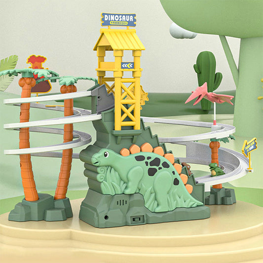 🦖 60% OFF NOW! 🎁 Electric Dual Track Dinosaur Slide - Interactive Toy with Changing Tracks & LED Lights, Encourages Crawling & Motor Skills for Toddlers 🏠⚡