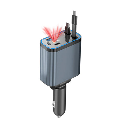 ⚡ BUY 2 GET 1 FREE! ✨ Ultra-Fast Car Charger - Retractable Dual USB-C Ports with Starlight Ambient Glow & Smart Safety Protection 🚗💫