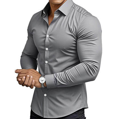 👔 60% OFF NOW! ✨ Men's Solid Color Lapel Long Sleeve Shirt - Classic Business Formal Wear with Comfortable Fit & Wrinkle-Resistant Fabric 💼🎯