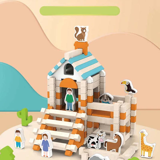 🧩 50% OFF SALE! ✨ Educational Wooden Building Blocks - 108 PCS with Storage Bag for Creative STEM Learning & Fine Motor Skills 🏗️🎒