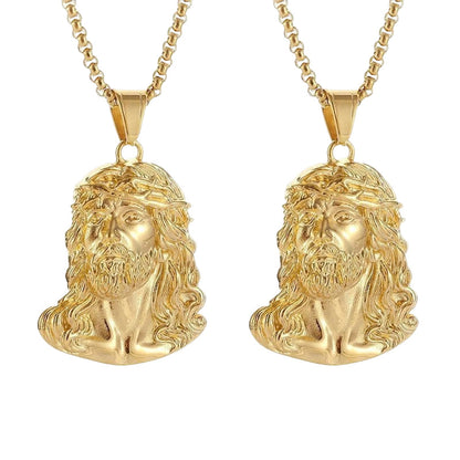 ✝️ BUY 1 GET 1 FREE! ✨ Jesus Head Pendant Necklace - Detailed Sculpture in Silver or Gold Tone (Chain Not Included) 🌟🙏