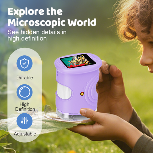 🔬 HOT SALE 50% OFF! ✨ Handheld Pocket Microscope for Kids - 60x Magnification with LED Light for Outdoor Exploration & STEM Learning 🌿📚