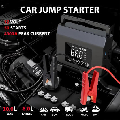 🚨 LIMITED‑TIME FINAL 50% OFF 🚗 4‑in‑1 Portable Car Starter | 4000A Peak Jump Start,150PSI Air Compressor, Power Bank for Sedans, SUVs, Trucks & Boats