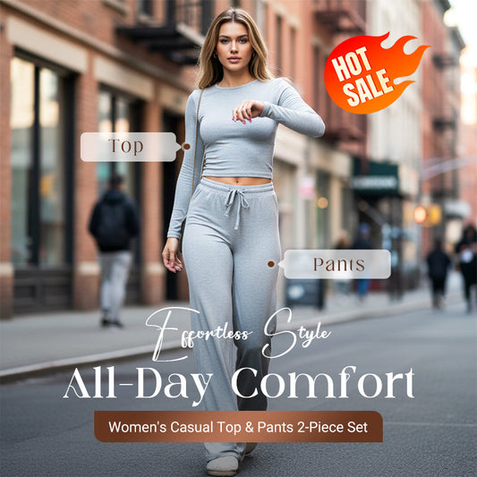 👚 50% OFF NOW!✨ Women's Casual 2-Piece Set – Slim Top & Straight-Leg Pants – Soft Stretch Fabric 🌿