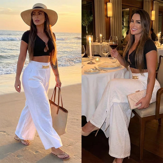 👖 60% OFF NOW! ✨ Women's High-Waist Wide-Leg Trousers – Belt Accent, Versatile Styling & Flowy Fit 💫