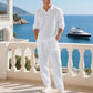 🌊 50% OFF NOW! 👔 Breathable Linen Blend 2-Piece Set – Collared Shirt & Loose Pants for Summer 🍃🩳
