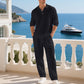 🌊 50% OFF NOW! 👔 Breathable Linen Blend 2-Piece Set – Collared Shirt & Loose Pants for Summer 🍃🩳